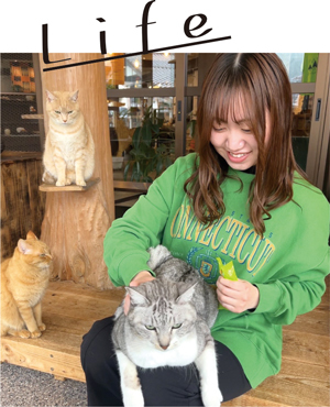 休日に猫と触れ合う関谷さんの写真