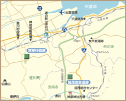 加茂岩倉遺跡・荒神谷遺跡地図