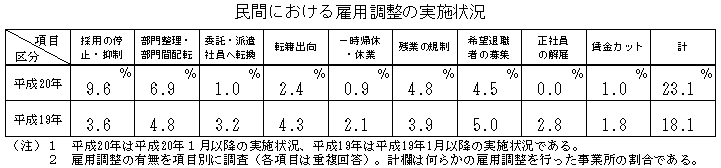 民間における雇用調整の実施状況