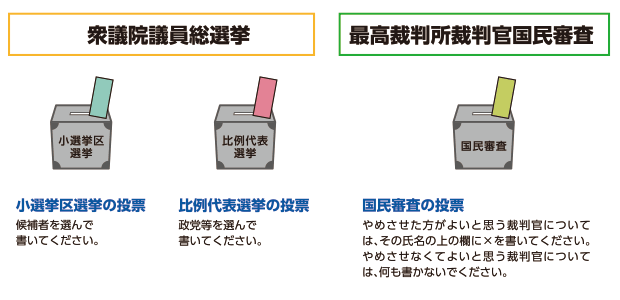 衆議院議員総選挙、最高裁判所裁判官国民審査の投票の記述方法