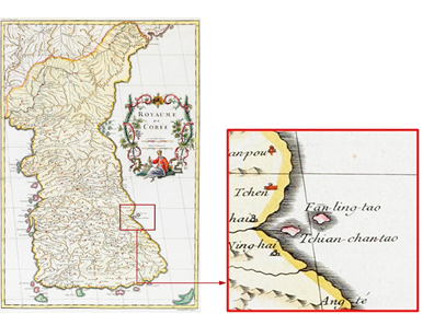 ダンビルの朝鮮王国図と「Tchian‐chan-tao」部分の画像