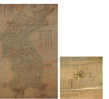 鄭尚驥『東国大地図』。欝陵島右に于山島の画像