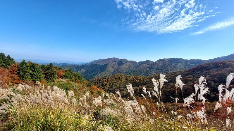 県境に連なる山々の画像