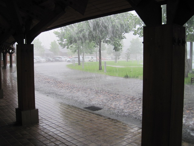 すごい勢いで雨が降りました