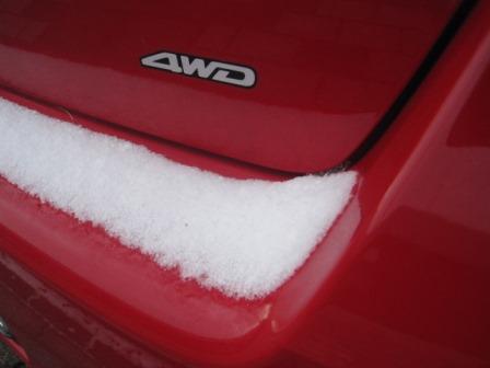 車の後ろ側にこのくらいの雪