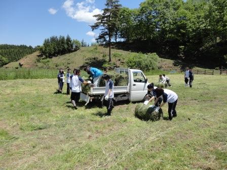 （写真）資源環境科にて牧草運び