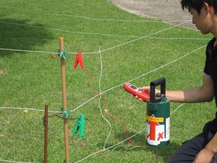 （写真）電気柵設置中２