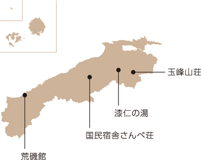 国民宿舎さんべ荘・荒磯館・漆仁の湯・玉峰山荘の地図