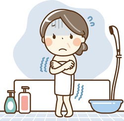 風呂場で凍える女性のイラスト