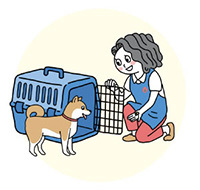 ケージの外にいる犬のイラスト