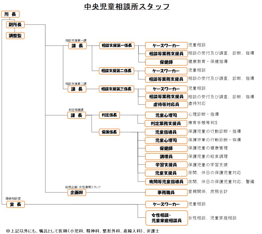 中央児童相談所の組織図