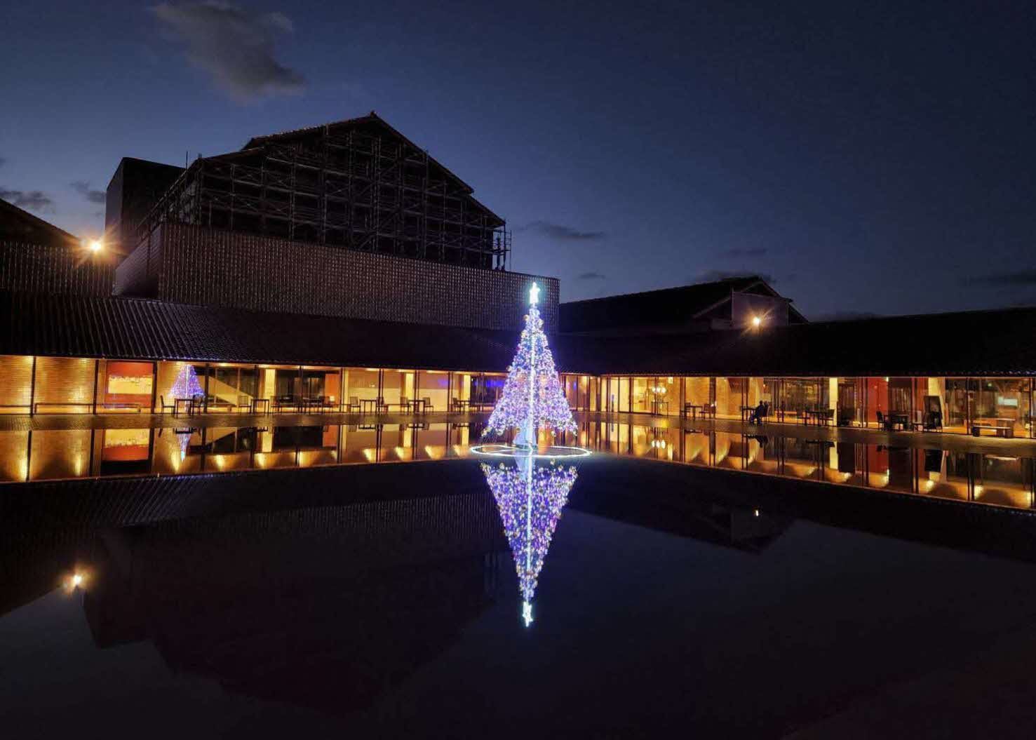 芸術文化センターグラントワのクリスマスツリーにライトアップ