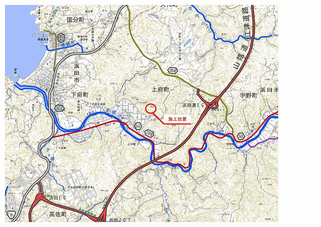 久畑地区２工区渓間工事の施工位置図