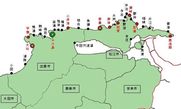 松江水産事務所管内の漁港位置図です。」