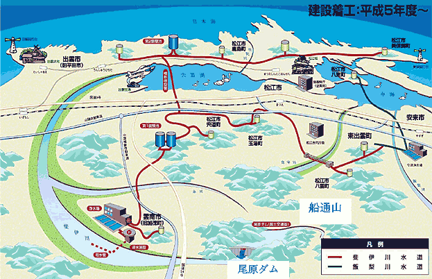 斐伊川水道送水管路図