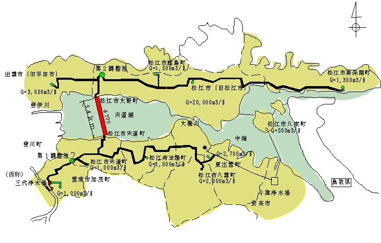 斐伊川水道建設事業供給概要図