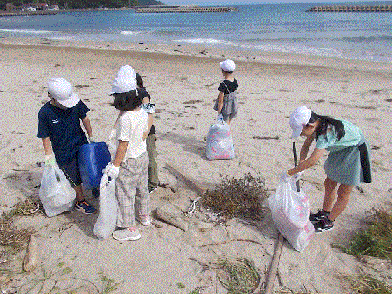 海岸でのごみ拾いの様子