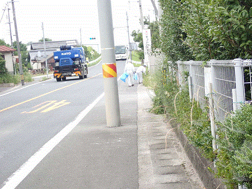 道路沿いのごみ拾いの様子