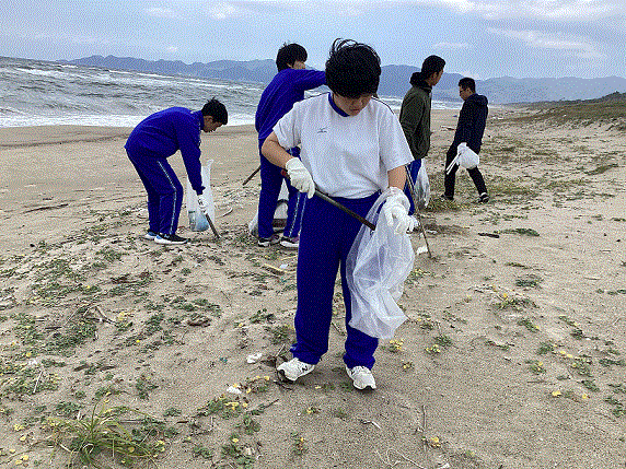 海岸でのごみ拾いの様子