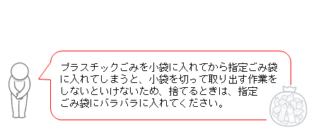 小袋に入れずに指定ごみ袋に入れてください。