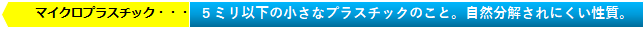 マイクロプラスチックは５ミリ以下の小さなプラスチックのこと。自然分解されにくい性質