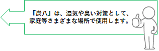 炭八は湿気や臭い対策として家庭等さまざまな場所で使用します