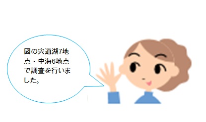 宍道湖７地点、中海６地点で調査を行いました