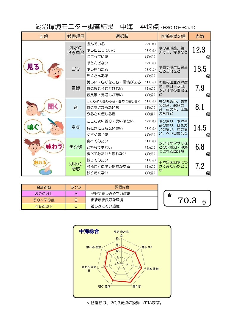 中海７地点の項目別平均点とグラフ