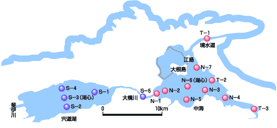 宍道湖・中海の環境基準点の図