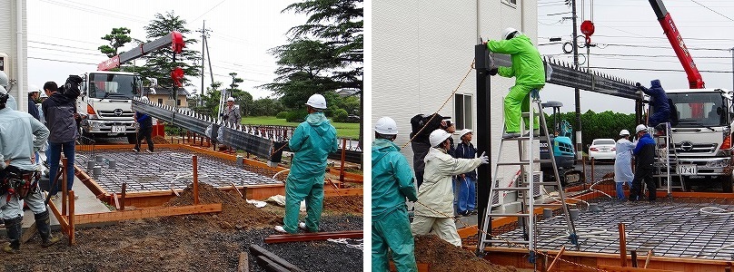 建屋支柱の組立作業の様子