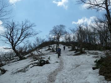 まもなく山頂に登る参加者の写真