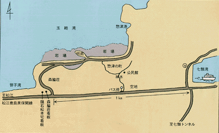 惣津海岸磯の観察地の案内図