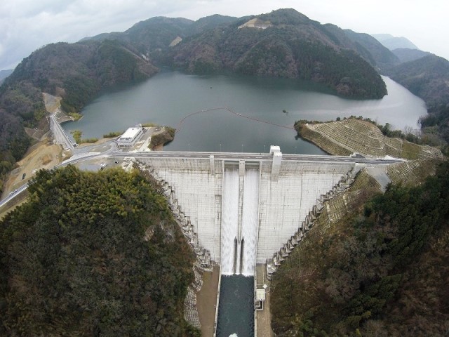 洪水時最高水位の空撮