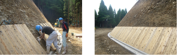 間伐材を用いた間伐パネルの施工
