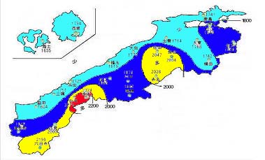 年平均降水量の分布図