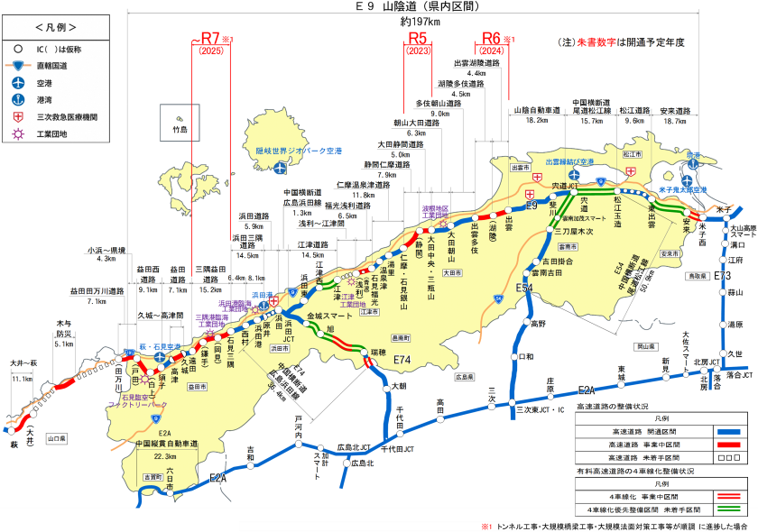 島根県の高速道路整備の状況