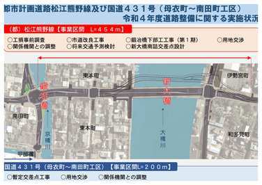 都市計画道路松江熊野線及び国道431号に係る道路整備実施状況