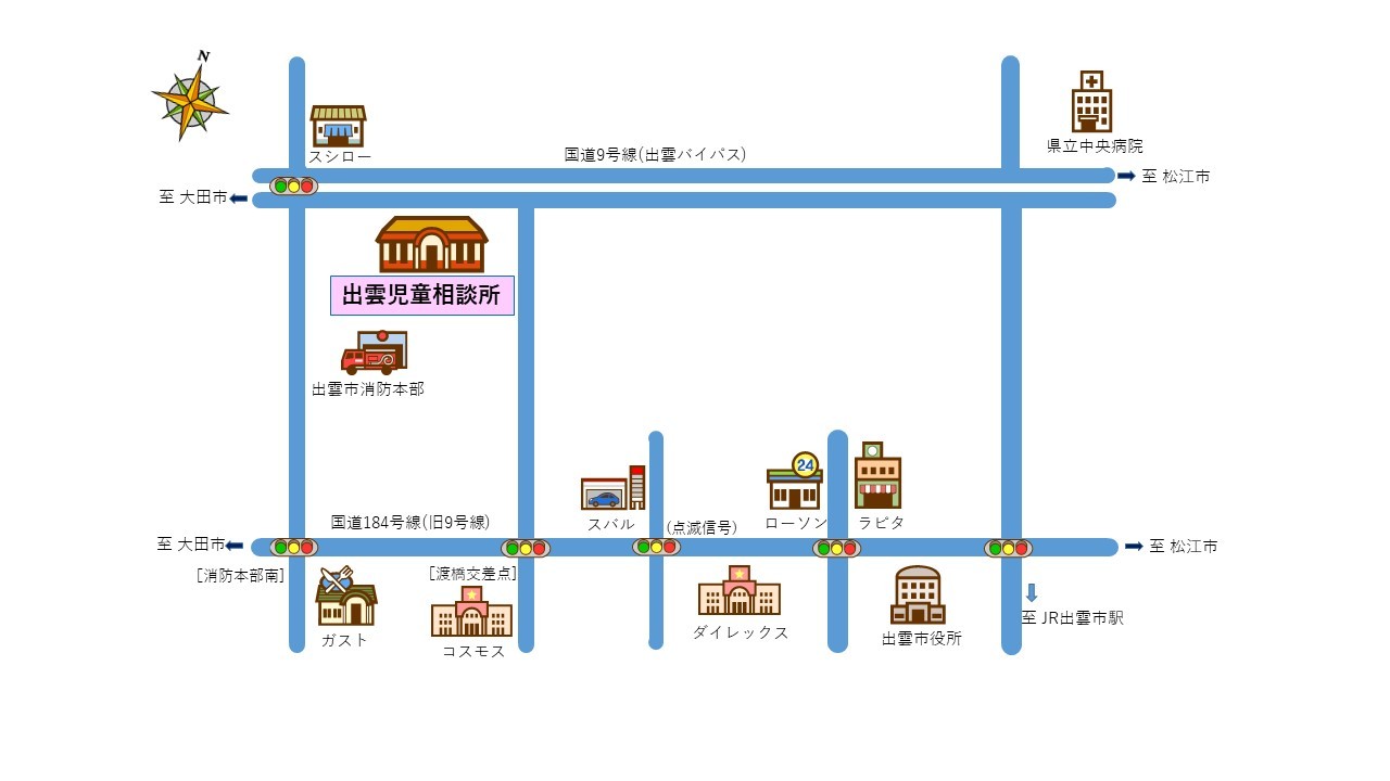 出雲児童相談所周辺の案内図