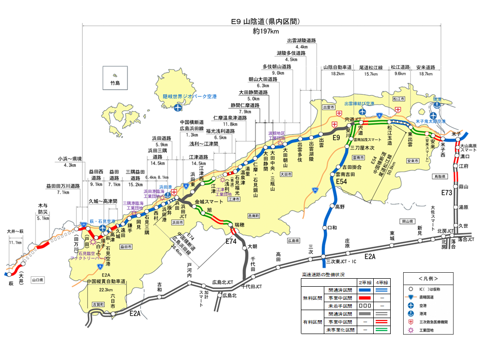 島根県内の山陰道の整備状況