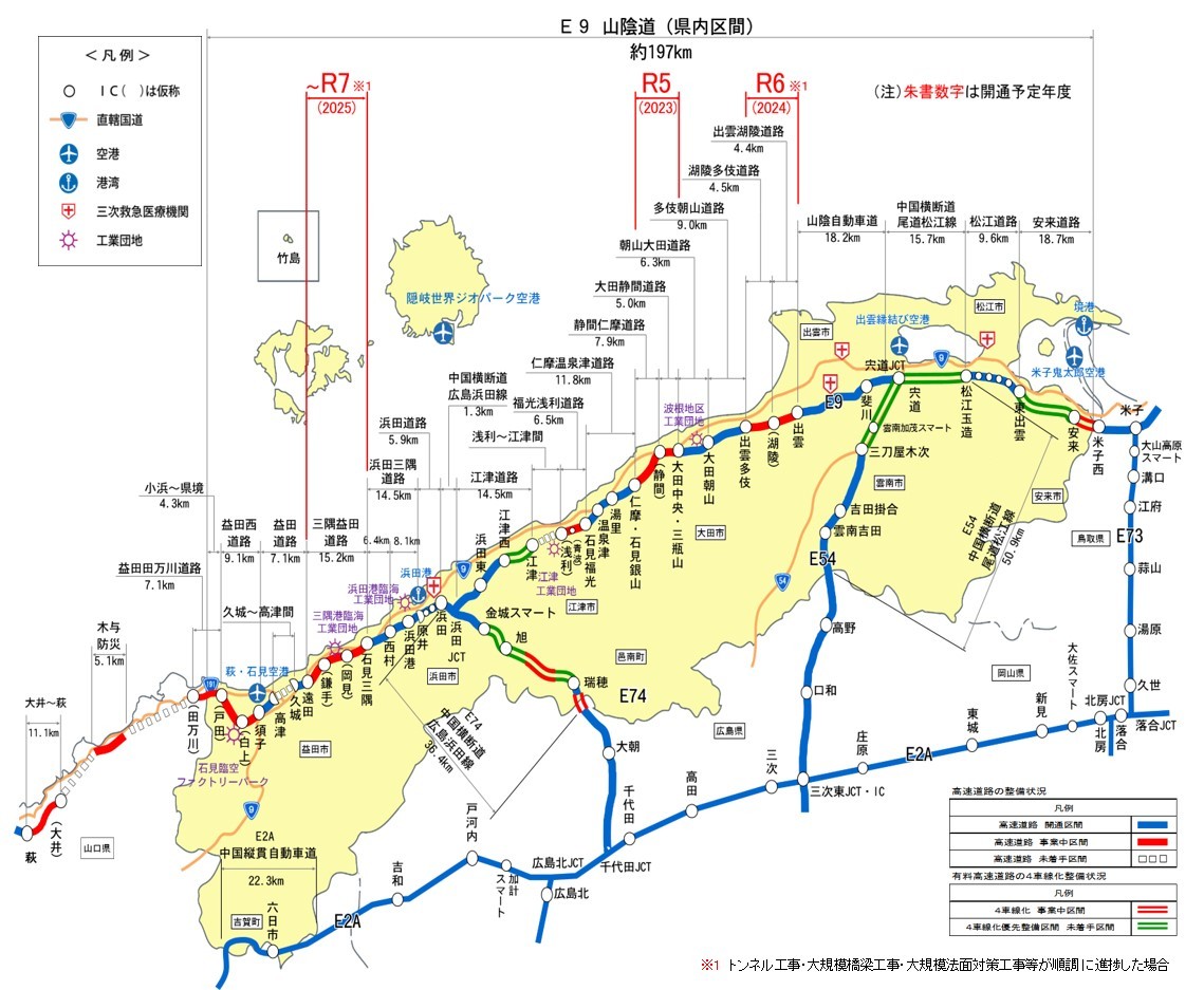 島根県内の山陰道の整備状況