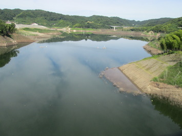 スサノオ大橋からゴール方向を見たダム湖水位