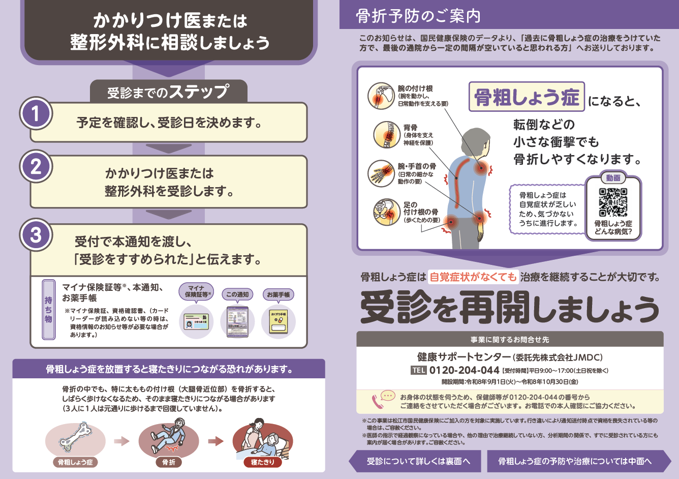 過去に骨粗しょう症の治療を受けていた方へのリーフレット