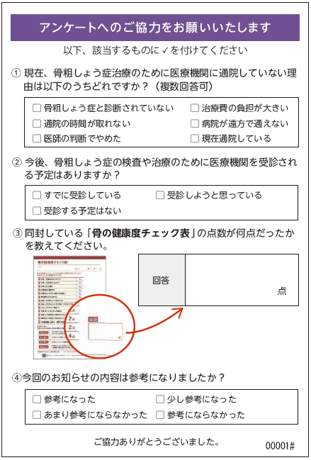 過去に骨粗しょう症の治療を受けていた方用アンケート