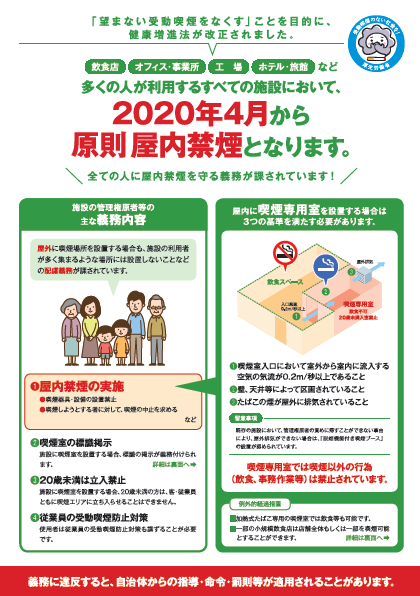 啓発チラシ「2020年4月から原則屋内禁煙となります。」