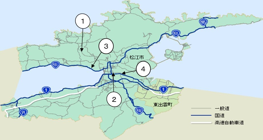 松江警察署管内交通死亡事故発生マップ