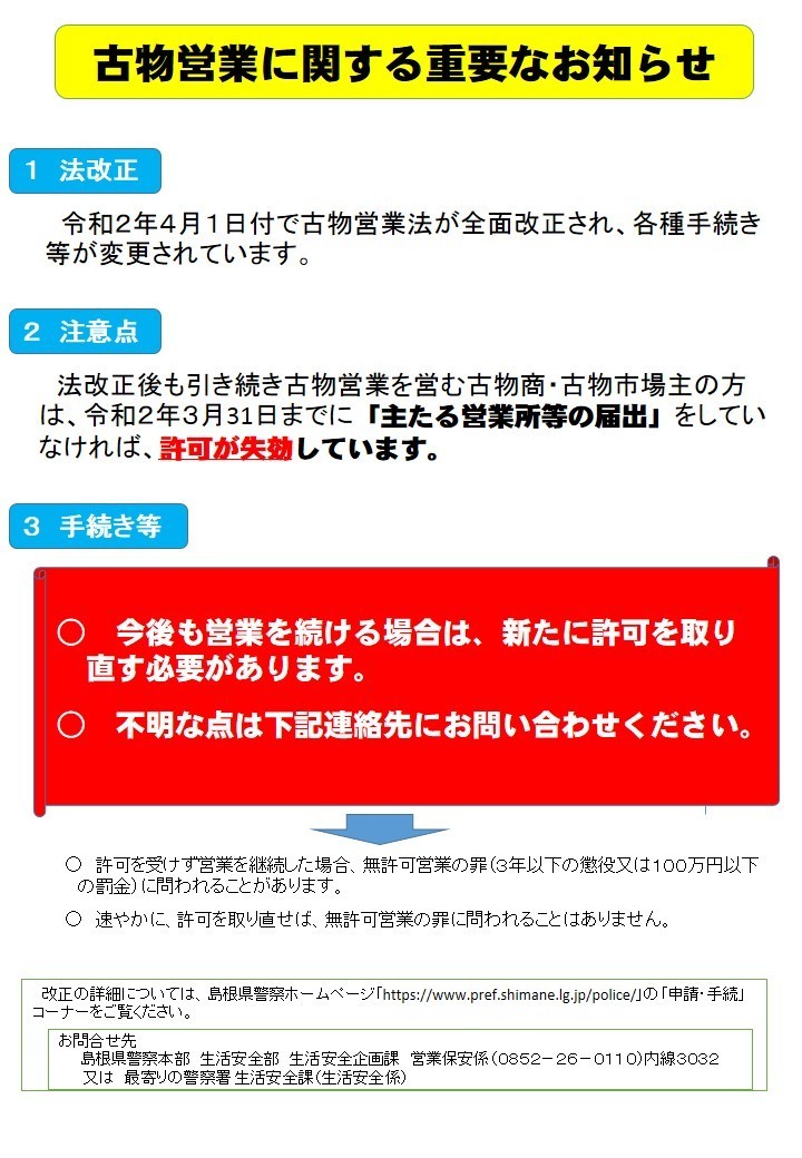 古物許可失効者へのお知らせ